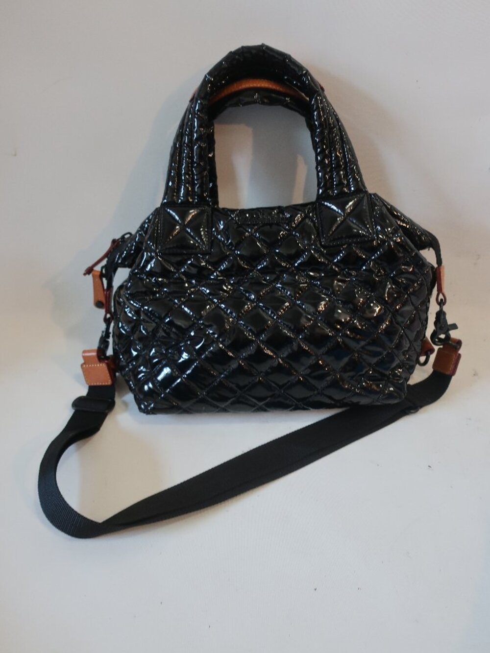 MZ Wallace Black Small Quilted Sutton Deluxe High Gloss Lacquer Finish Bag - Picture 1 of 13